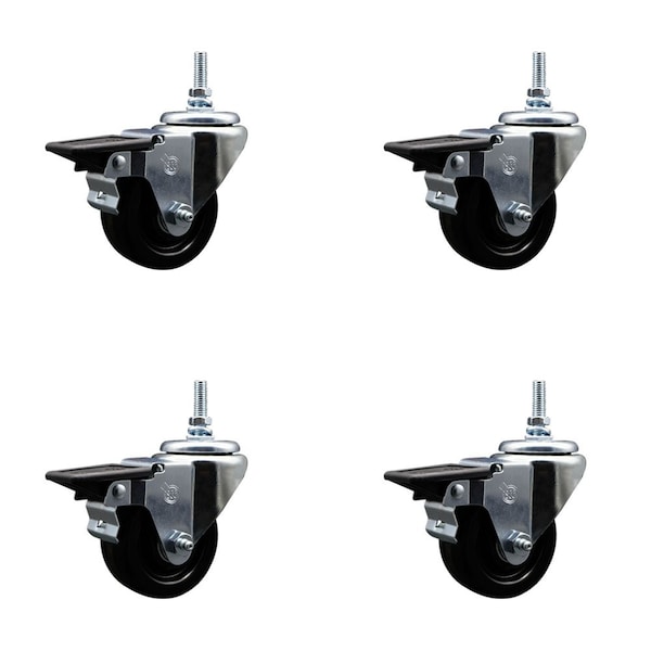 3 Inch Phenolic 38 Inch Threaded Stem Caster Set with Brake